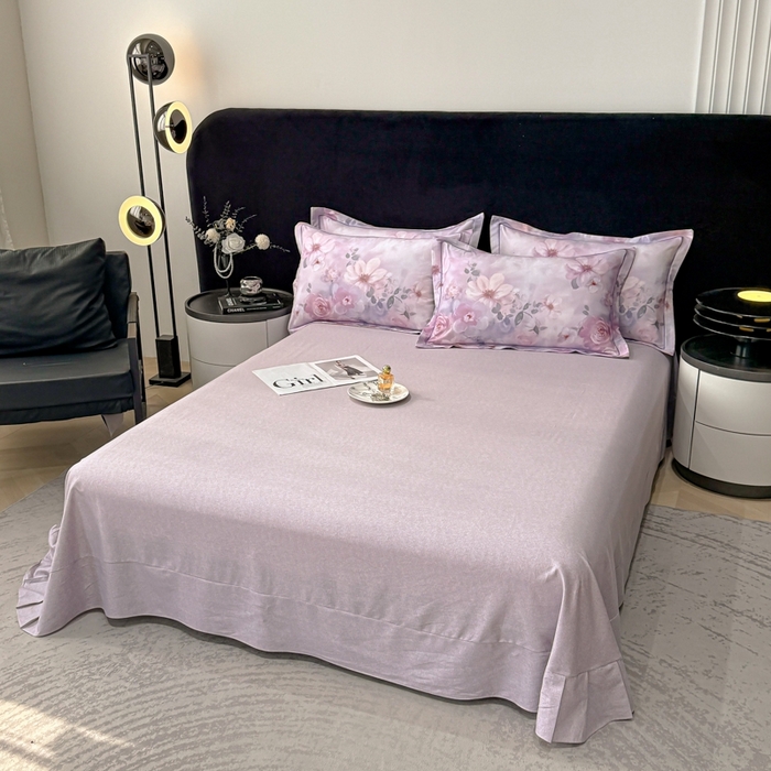 91家纺网 家纺一手货源 找家纺 喜四方 2025新款加厚天丝棉磨毛数码印花四件套 花锦-紫