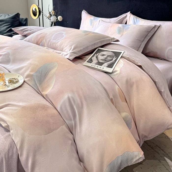 91家纺网 家纺一手货源 找家纺 喜四方 2025新款加厚天丝棉磨毛数码印花四件套 寄情绯叶-粉