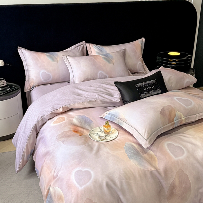 91家纺网 家纺一手货源 找家纺 喜四方 2025新款加厚天丝棉磨毛数码印花四件套 寄情绯叶-粉