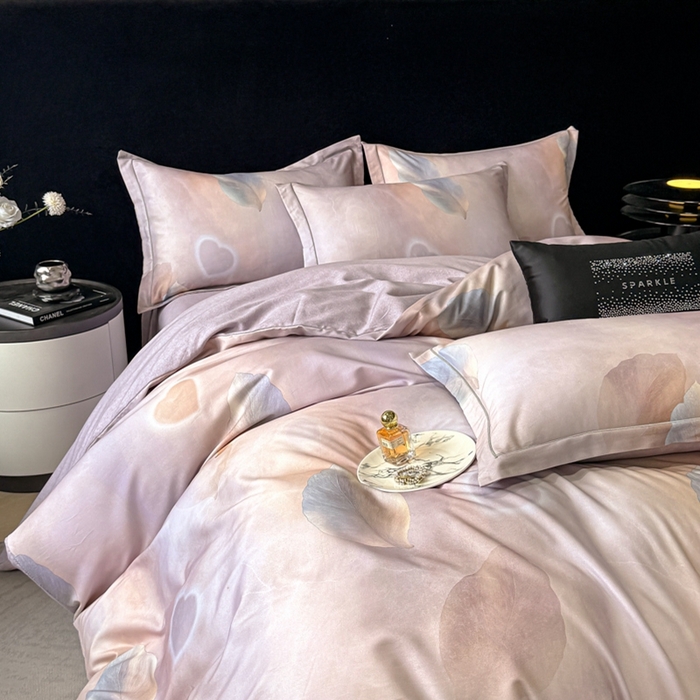 91家纺网 家纺一手货源 找家纺 喜四方 2025新款加厚天丝棉磨毛数码印花四件套 寄情绯叶-粉