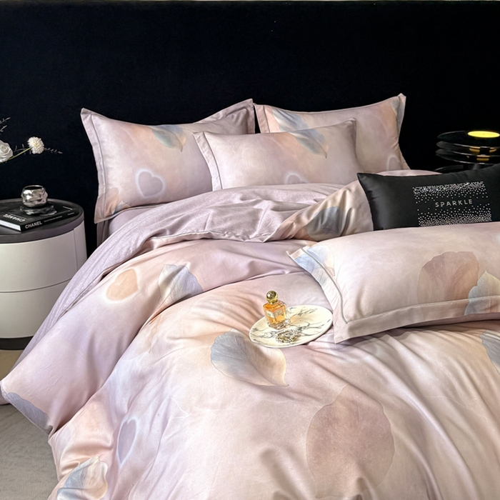 91家纺网 家纺一手货源 找家纺 喜四方 2025新款加厚天丝棉磨毛数码印花四件套 寄情绯叶-粉