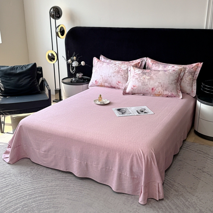 91家纺网 家纺一手货源 找家纺 喜四方 2025新款加厚天丝棉磨毛数码印花四件套 澜音花束-粉