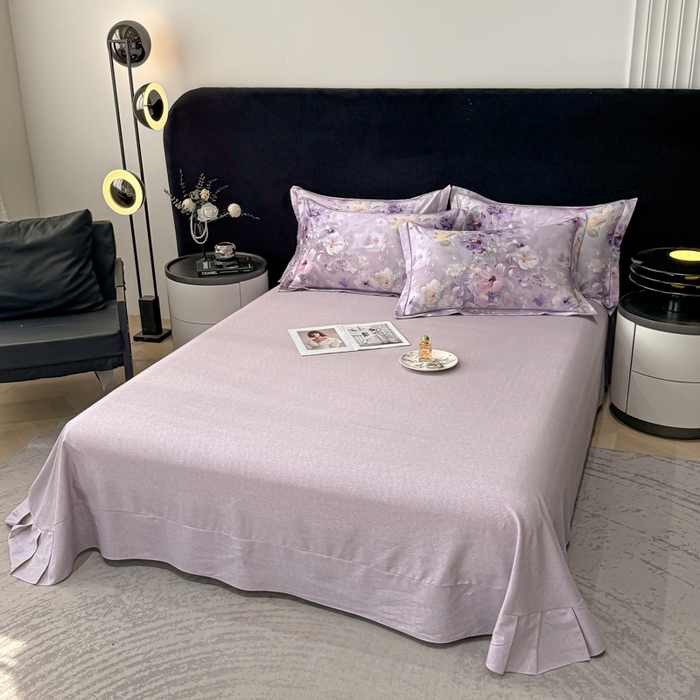 91家纺网 家纺一手货源 找家纺 喜四方 2025新款加厚天丝棉磨毛数码印花四件套 澜音花束-紫