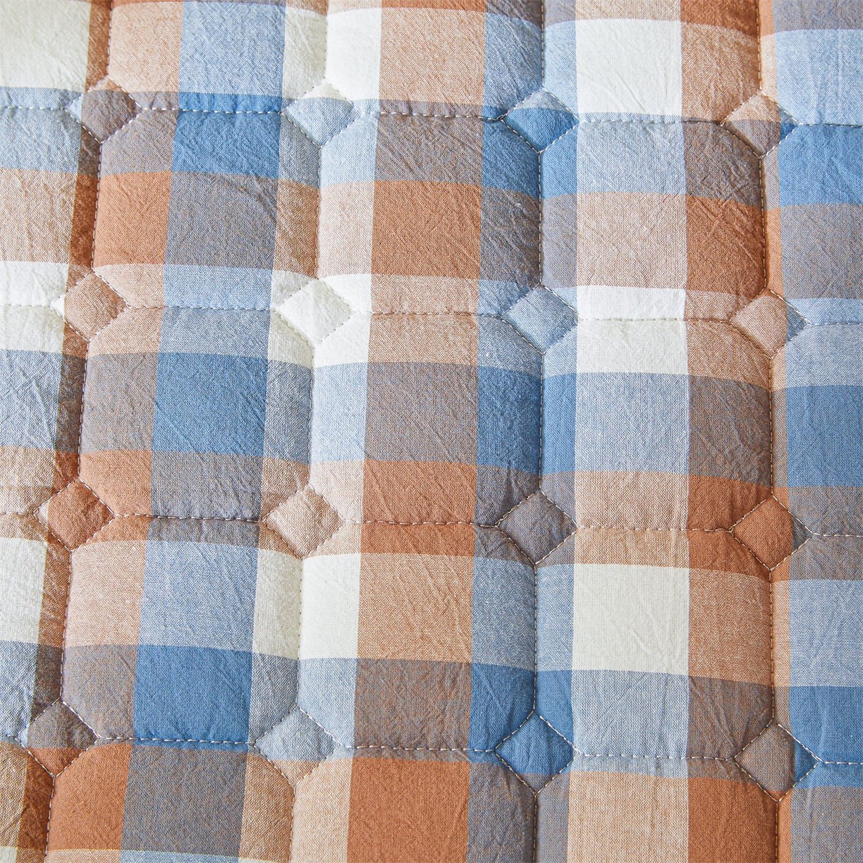 91家纺网 家纺一手货源 找家纺 恒爱家纺 2025新款全棉印花格子床垫 蓝咖格