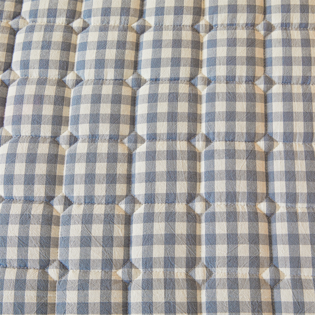 91家纺网 家纺一手货源 找家纺 恒爱家纺 2025新款全棉印花格子床垫 蓝小格