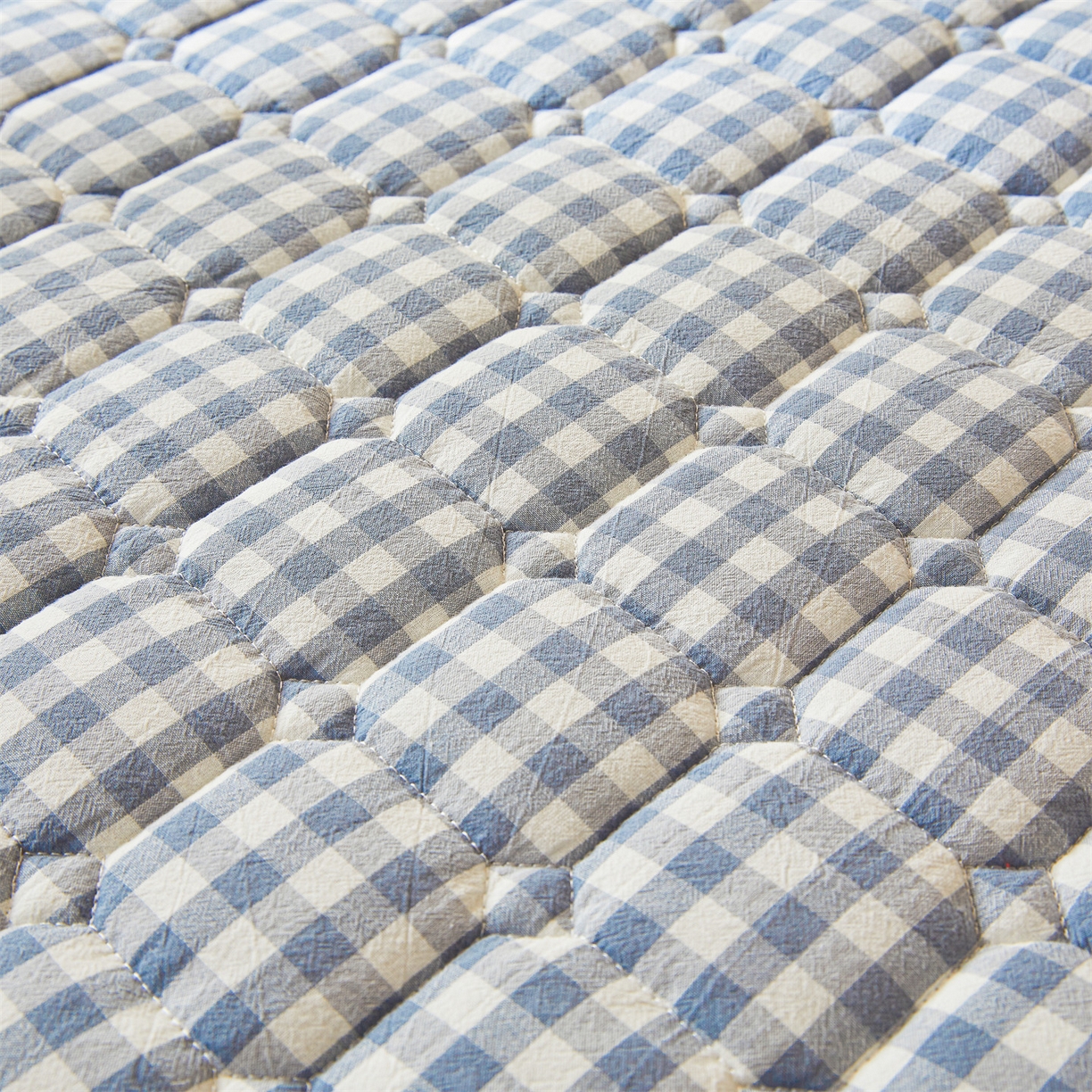 91家纺网 家纺一手货源 找家纺 恒爱家纺 2025新款全棉印花格子床垫 蓝小格