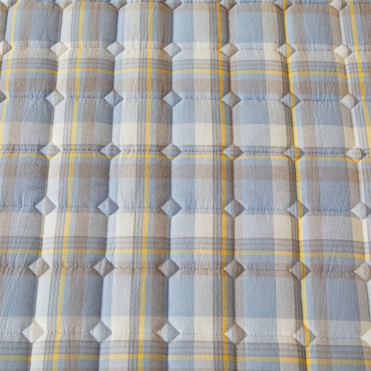 91家纺网 家纺一手货源 找家纺 恒爱家纺 2025新款全棉印花格子床垫 莫尼-蓝