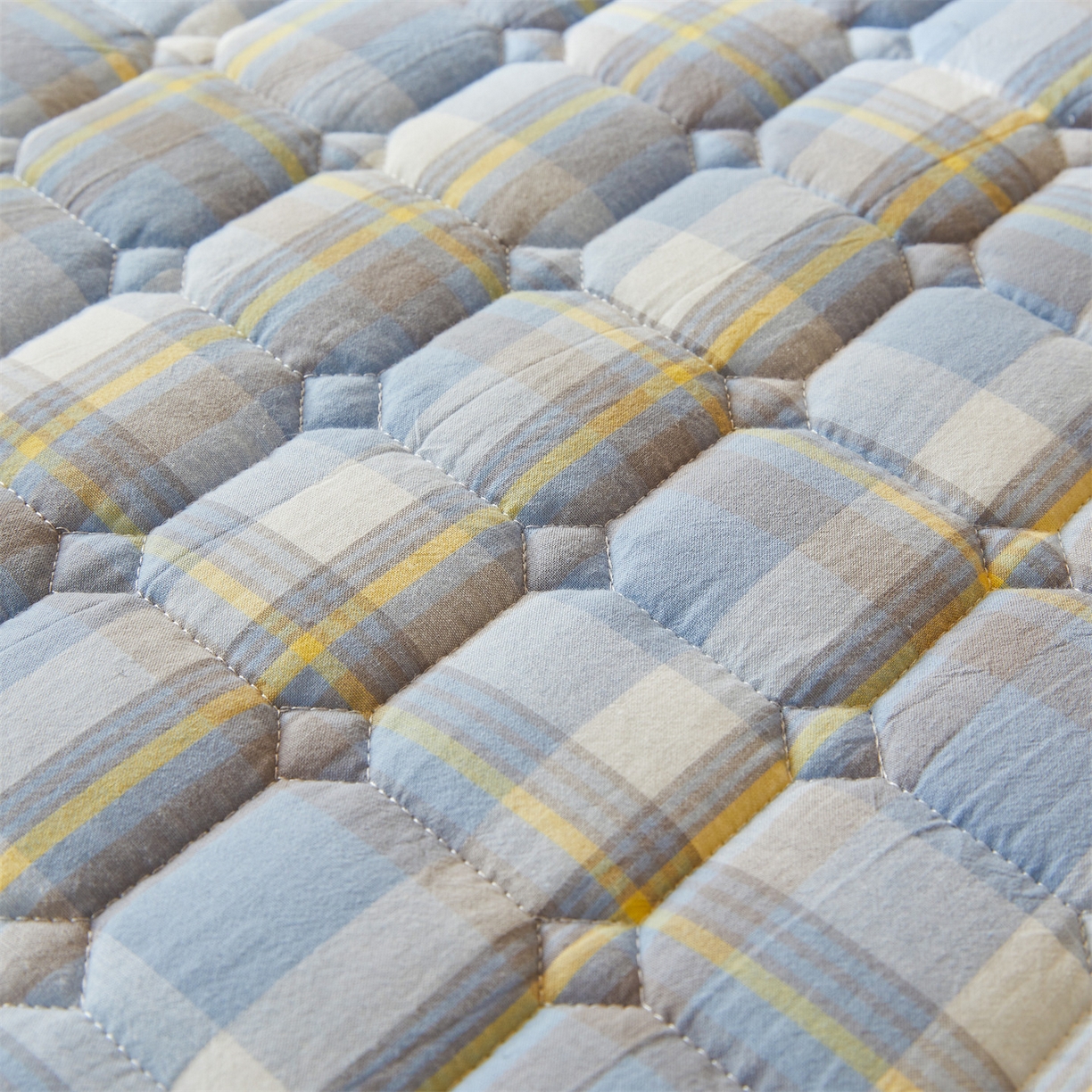 91家纺网 家纺一手货源 找家纺 恒爱家纺 2025新款全棉印花格子床垫 莫尼-蓝