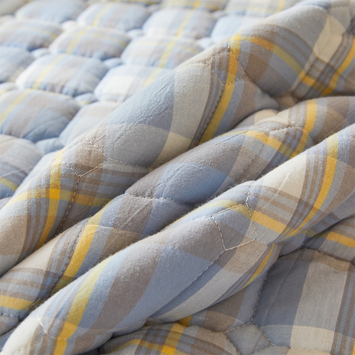 91家纺网 家纺一手货源 找家纺 恒爱家纺 2025新款全棉印花格子床垫 莫尼-蓝