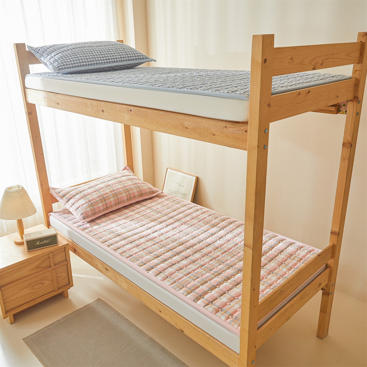 91家纺网 家纺一手货源 找家纺 恒爱家纺 2025新款全棉印花格子床垫 莫尼-玉