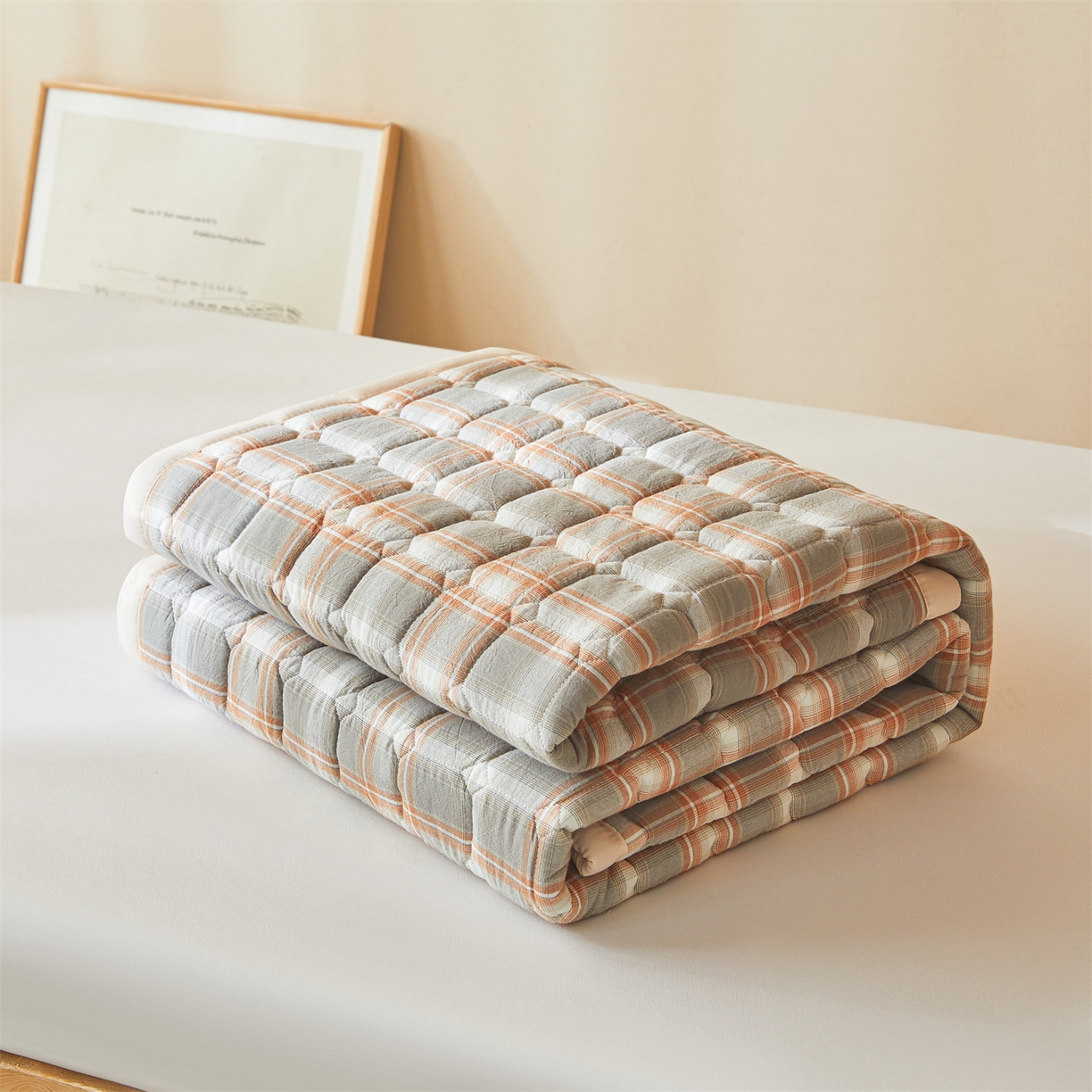 91家纺网 家纺一手货源 找家纺 恒爱家纺 2025新款全棉印花格子床垫 诺卡