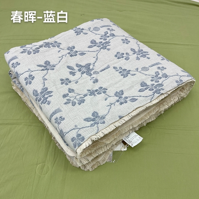 鲁爱家纺供货2025新款棉麻流苏款夏被（汇总） 春晖-蓝白