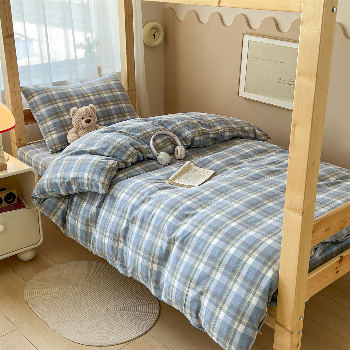 91家纺网 家纺一手货源 找家纺 （总）恒爱家纺 2025新款学生季全棉印花格子三件套