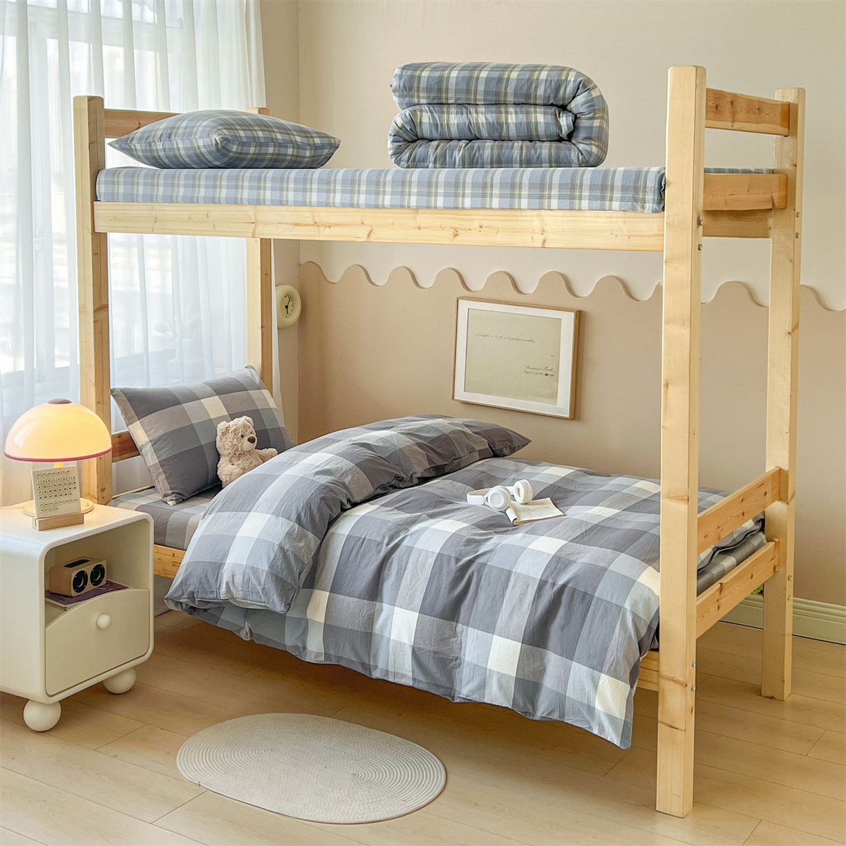 91家纺网 家纺一手货源 找家纺 （总）恒爱家纺 2025新款学生季全棉印花格子三件套