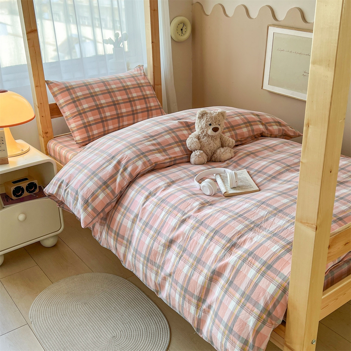 恒爱家纺 2025新款学生季全棉印花格子三件套 莫尼-玉