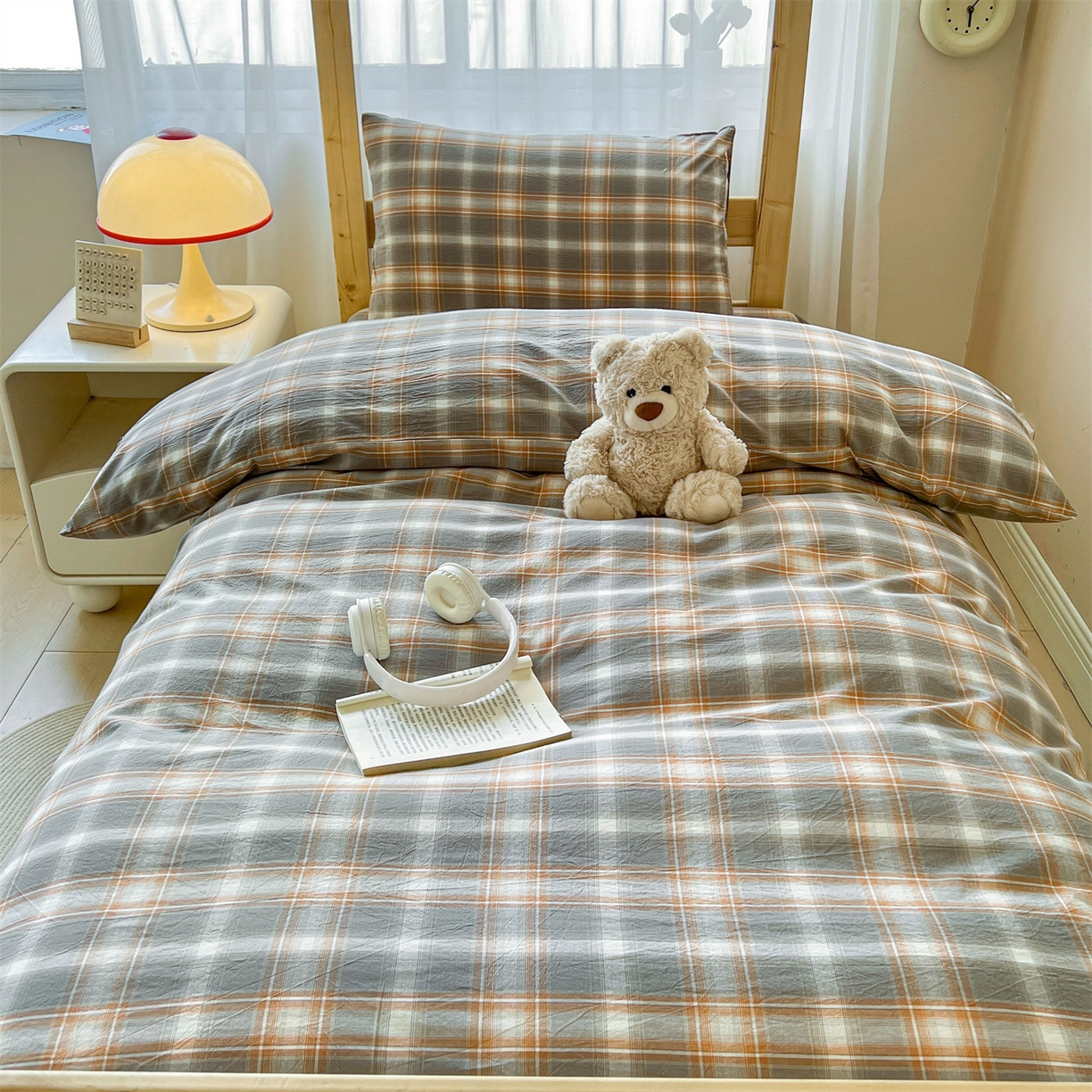 91家纺网 家纺一手货源 找家纺 恒爱家纺 2025新款学生季全棉印花格子三件套 诺卡