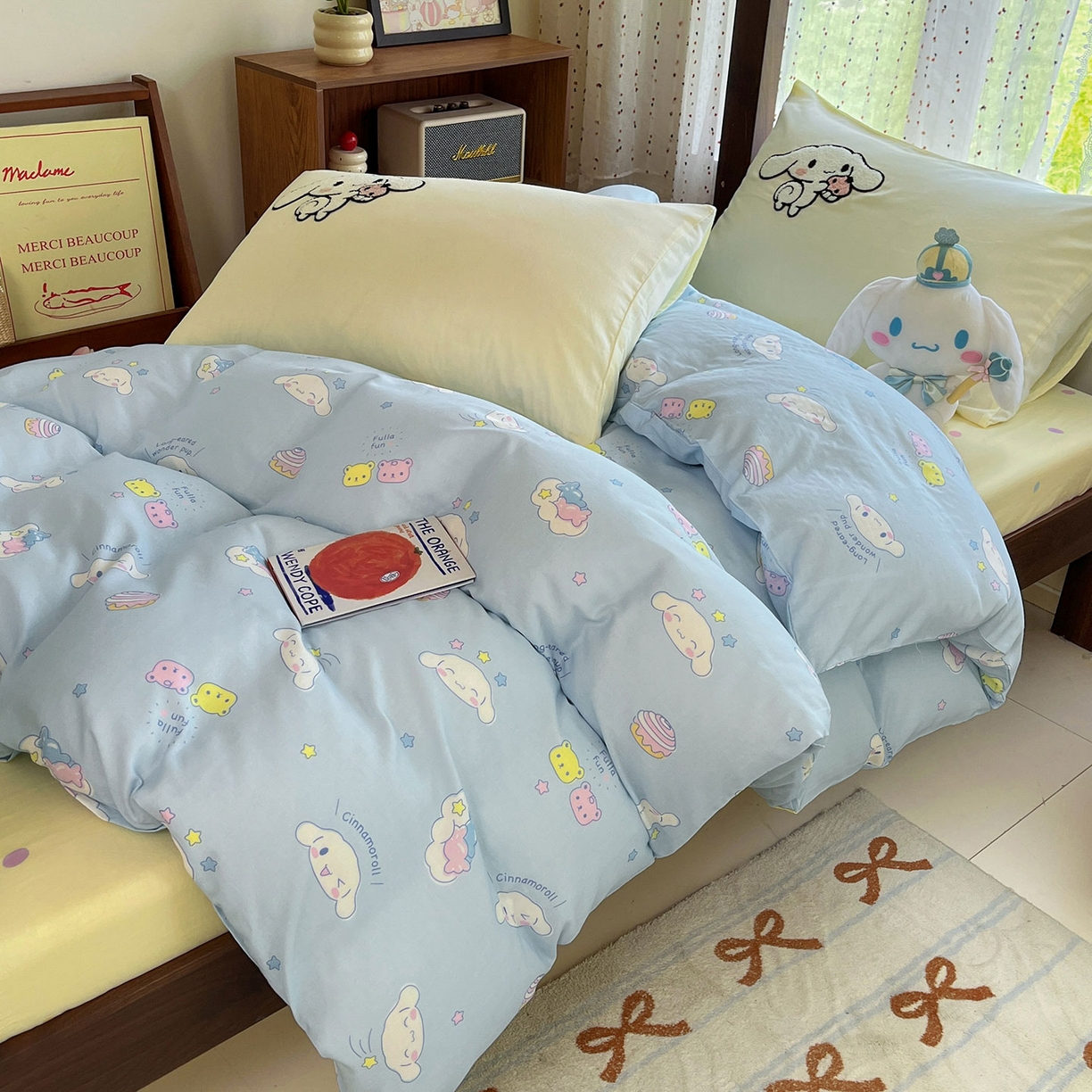 91家纺网 家纺一手货源 找家纺 （总）蓝邻家纺 2025年新款全棉纯棉双层纱三丽鸥刺绣学生宿舍三件套四件套系列