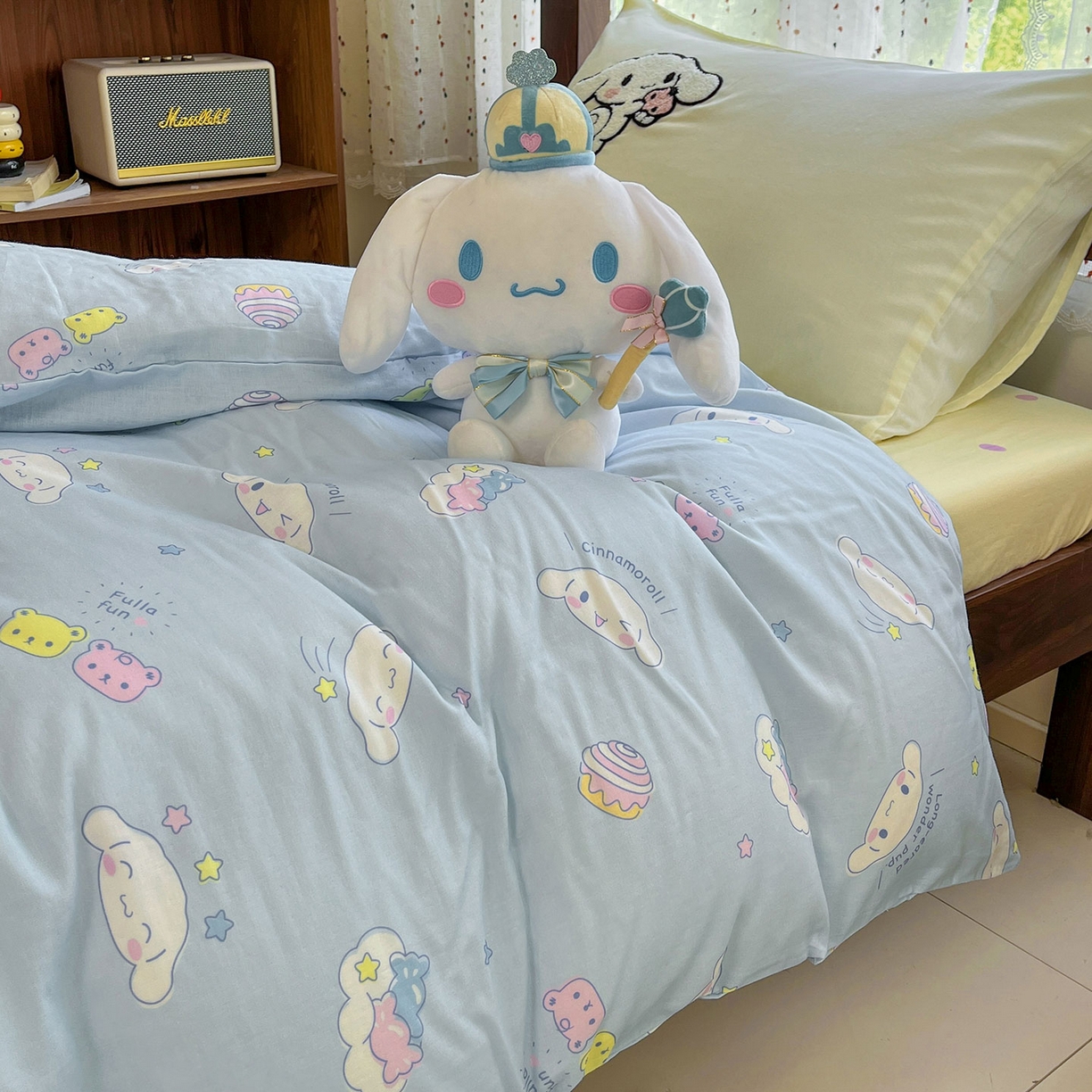 91家纺网 家纺一手货源 找家纺 （总）蓝邻家纺 2025年新款全棉纯棉双层纱三丽鸥刺绣学生宿舍三件套四件套系列