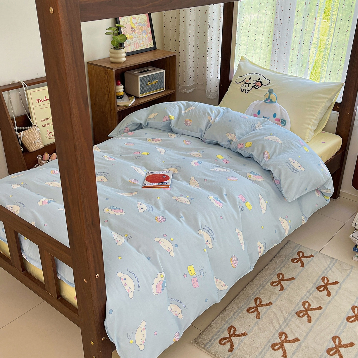 91家纺网 家纺一手货源 找家纺 （总）蓝邻家纺 2025年新款全棉纯棉双层纱三丽鸥刺绣学生宿舍三件套四件套系列