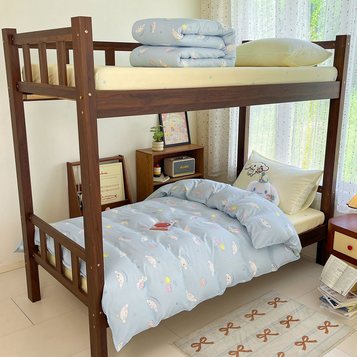 91家纺网 家纺一手货源 找家纺 （总）蓝邻家纺 2025年新款全棉纯棉双层纱三丽鸥刺绣学生宿舍三件套四件套系列