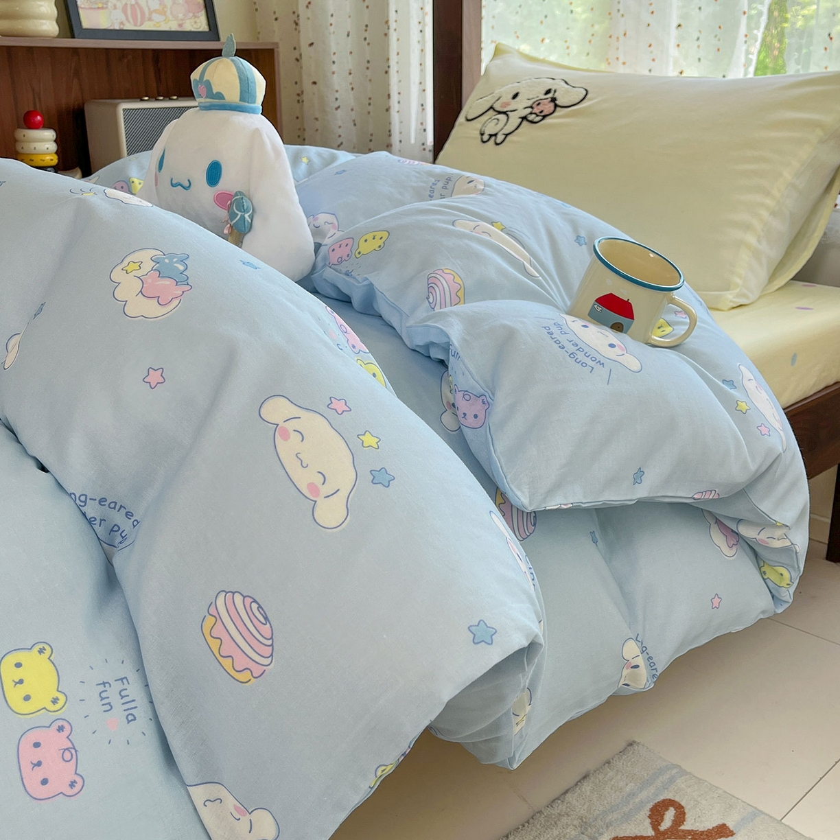 91家纺网 家纺一手货源 找家纺 （总）蓝邻家纺 2025年新款全棉纯棉双层纱三丽鸥刺绣学生宿舍三件套四件套系列