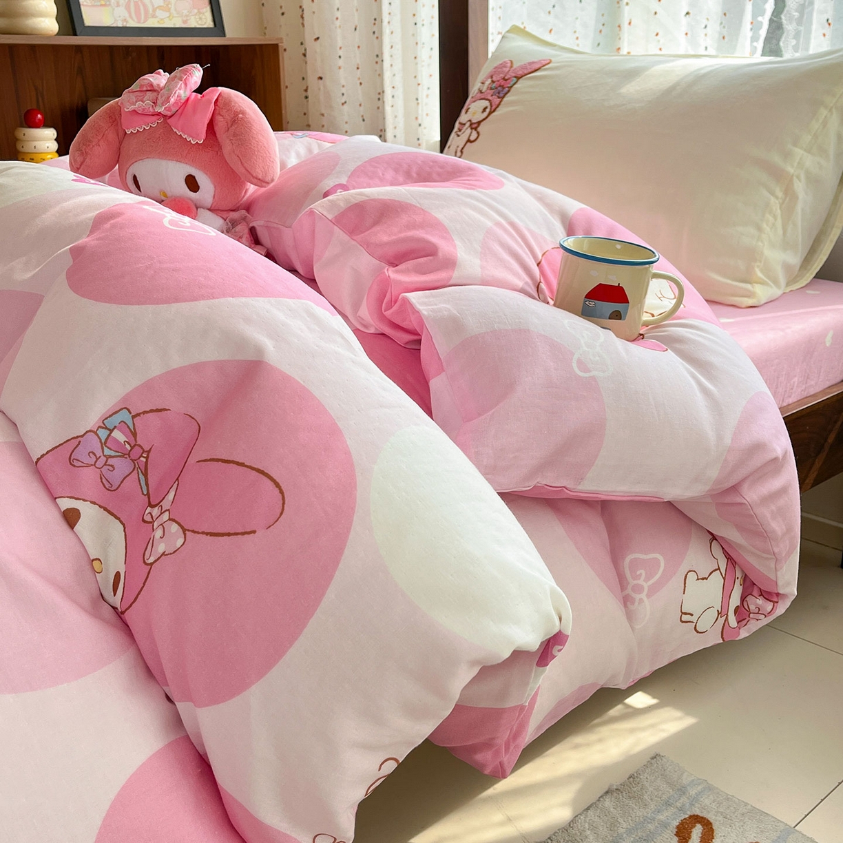 91家纺网 家纺一手货源 找家纺 （总）蓝邻家纺 2025年新款全棉纯棉双层纱三丽鸥刺绣学生宿舍三件套四件套系列