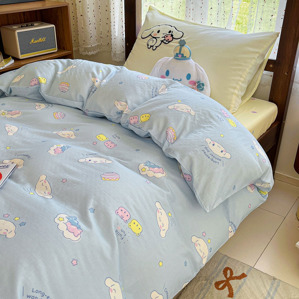 91家纺网 家纺一手货源 找家纺 （总）蓝邻家纺 2025年新款全棉纯棉双层纱三丽鸥刺绣学生宿舍三件套四件套系列