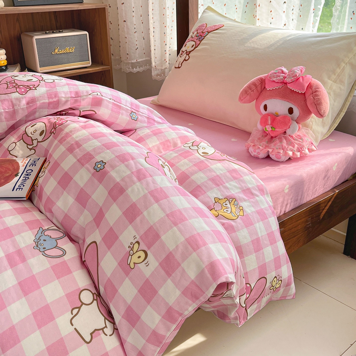 91家纺网 家纺一手货源 找家纺 蓝邻家纺 2025年新款全棉纯棉双层纱三丽鸥刺绣学生宿舍三件套四件套系列 甜美元气