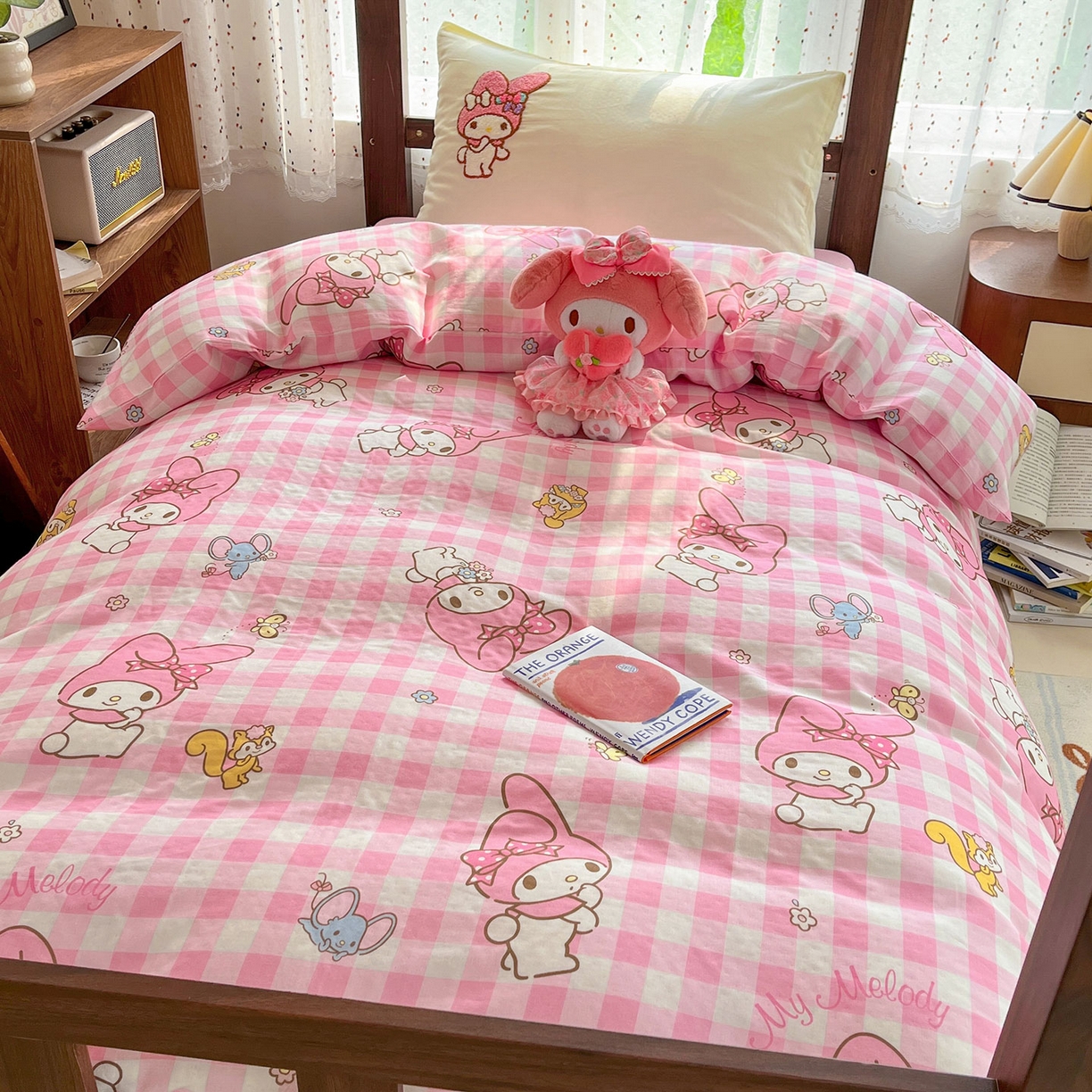 91家纺网 家纺一手货源 找家纺 蓝邻家纺 2025年新款全棉纯棉双层纱三丽鸥刺绣学生宿舍三件套四件套系列 甜美元气