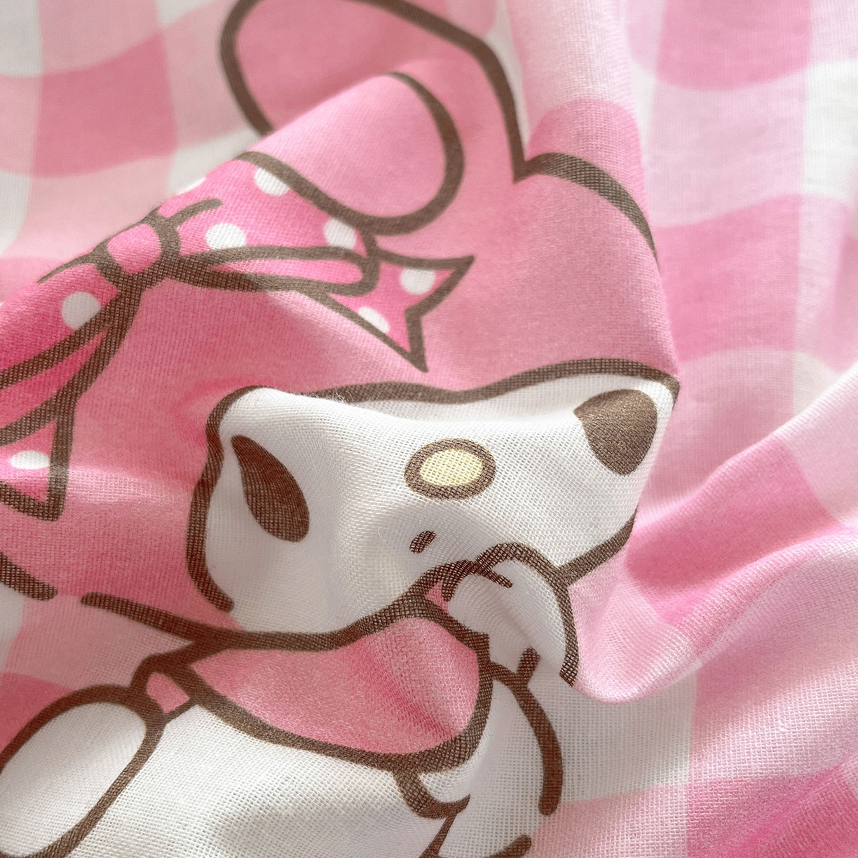 91家纺网 家纺一手货源 找家纺 蓝邻家纺 2025年新款全棉纯棉双层纱三丽鸥刺绣学生宿舍三件套四件套系列 甜美元气