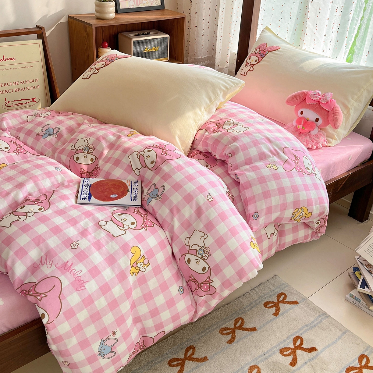 91家纺网 家纺一手货源 找家纺 蓝邻家纺 2025年新款全棉纯棉双层纱三丽鸥刺绣学生宿舍三件套四件套系列 甜美元气