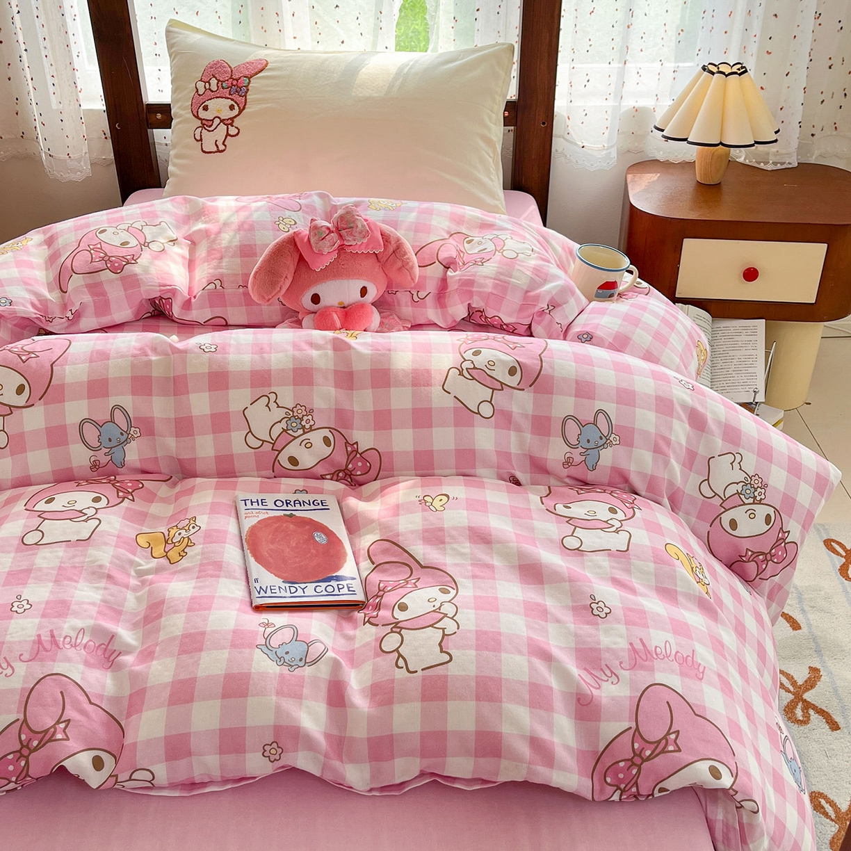 91家纺网 家纺一手货源 找家纺 蓝邻家纺 2025年新款全棉纯棉双层纱三丽鸥刺绣学生宿舍三件套四件套系列 甜美元气