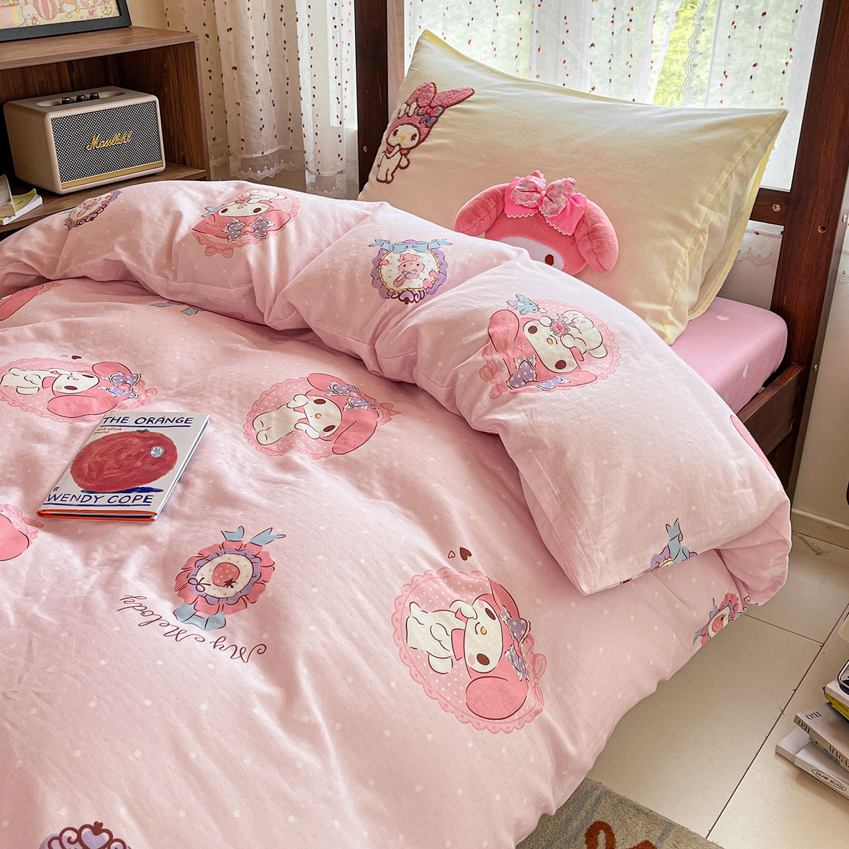 91家纺网 家纺一手货源 找家纺 蓝邻家纺 2025年新款全棉纯棉双层纱三丽鸥刺绣学生宿舍三件套四件套系列 治愈萌主