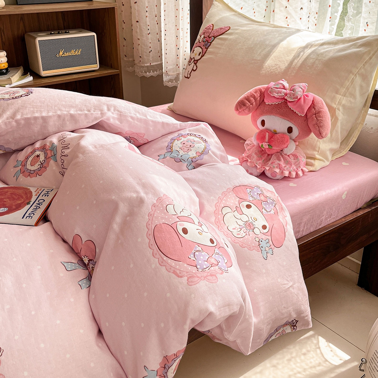 91家纺网 家纺一手货源 找家纺 蓝邻家纺 2025年新款全棉纯棉双层纱三丽鸥刺绣学生宿舍三件套四件套系列 治愈萌主