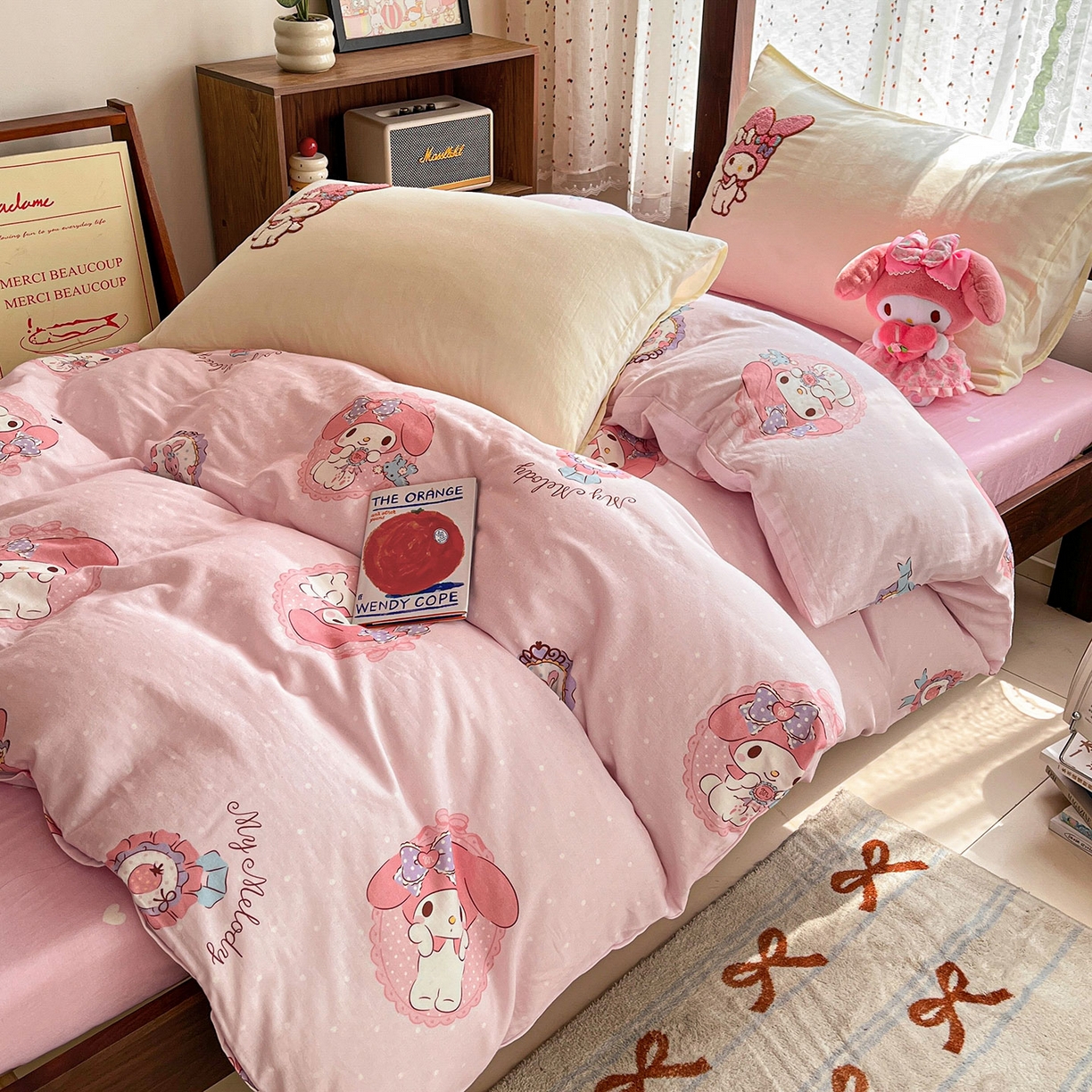 91家纺网 家纺一手货源 找家纺 蓝邻家纺 2025年新款全棉纯棉双层纱三丽鸥刺绣学生宿舍三件套四件套系列 治愈萌主