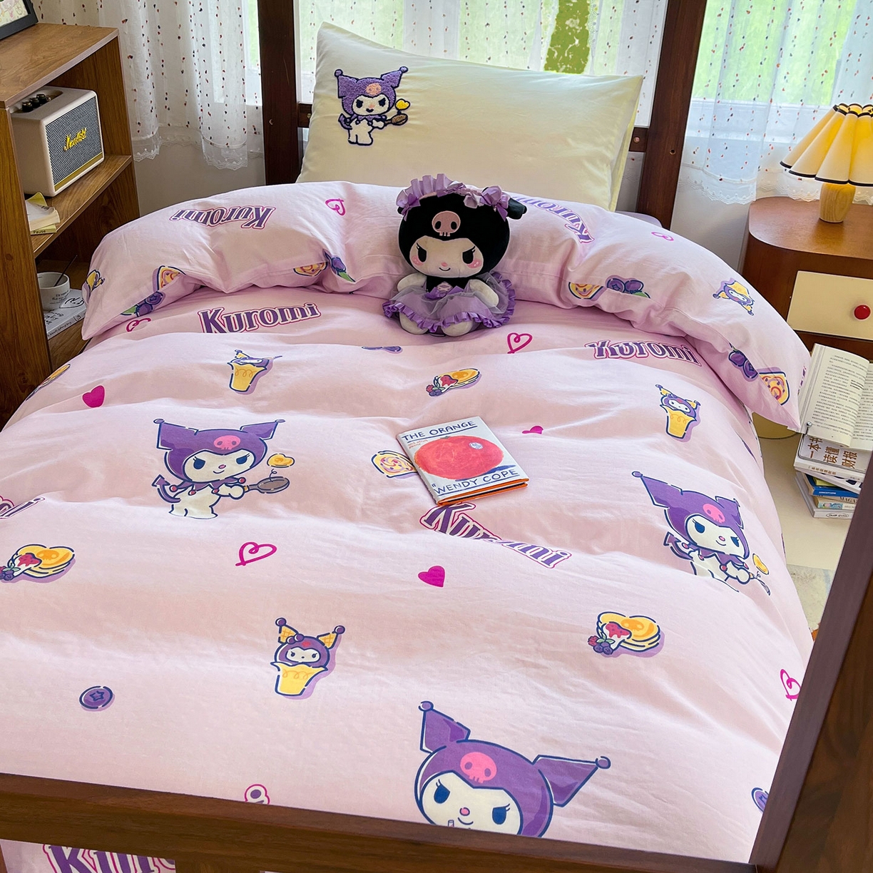 91家纺网 家纺一手货源 找家纺 蓝邻家纺 2025年新款全棉纯棉双层纱三丽鸥刺绣学生宿舍三件套四件套系列 精灵库洛米