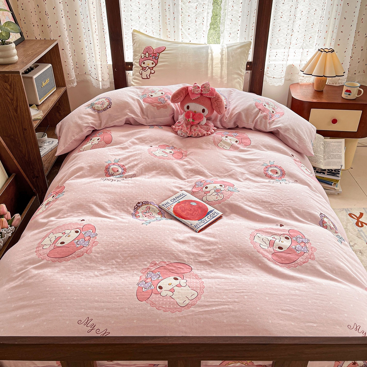 91家纺网 家纺一手货源 找家纺 蓝邻家纺 2025年新款全棉纯棉双层纱三丽鸥刺绣学生宿舍三件套四件套系列 治愈萌主