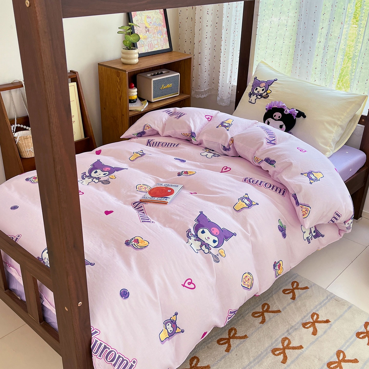 91家纺网 家纺一手货源 找家纺 蓝邻家纺 2025年新款全棉纯棉双层纱三丽鸥刺绣学生宿舍三件套四件套系列 精灵库洛米