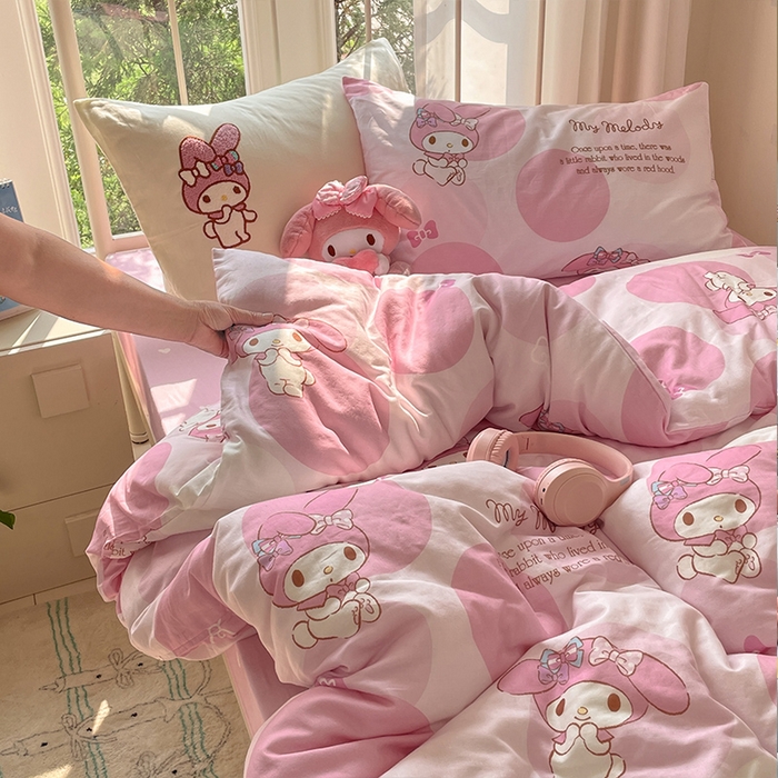 91家纺网 家纺一手货源 找家纺 （总）蓝邻家纺 2025年新款全棉纯棉双层纱三丽鸥刺绣四件套系列