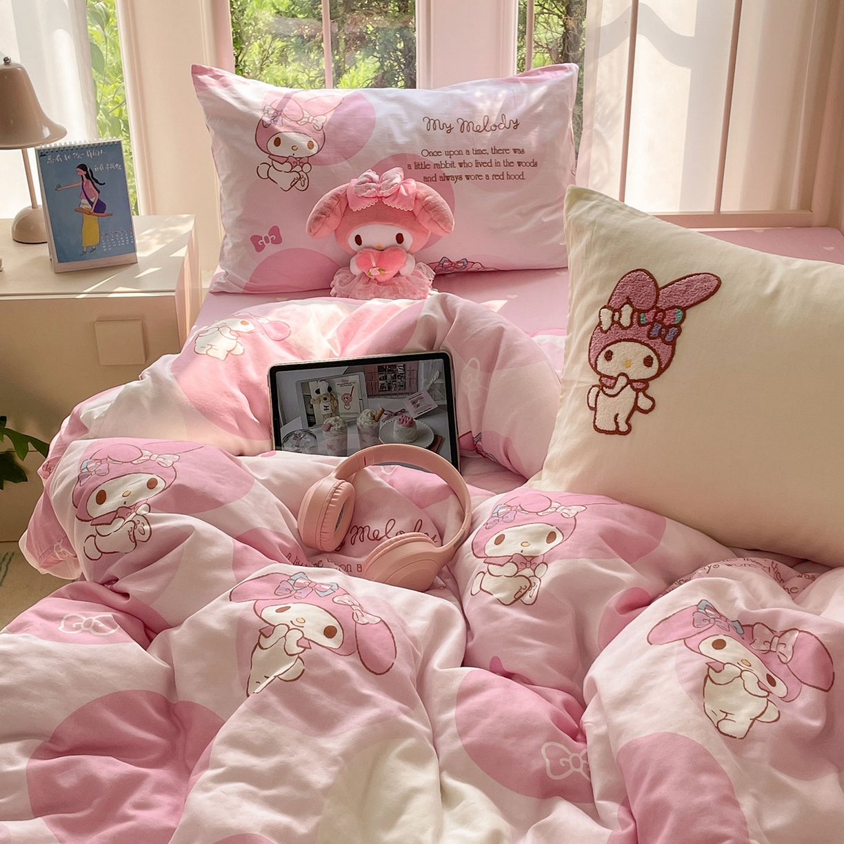 91家纺网 家纺一手货源 找家纺 （总）蓝邻家纺 2025年新款全棉纯棉双层纱三丽鸥刺绣四件套系列