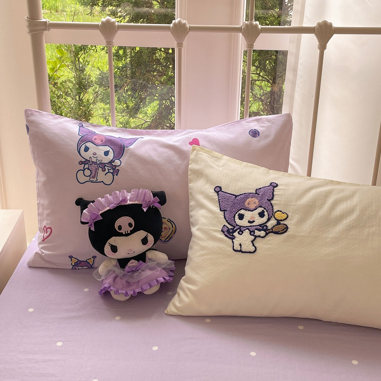 91家纺网 家纺一手货源 找家纺 蓝邻家纺 2025年新款全棉纯棉双层纱三丽鸥刺绣四件套系列 精灵库洛米