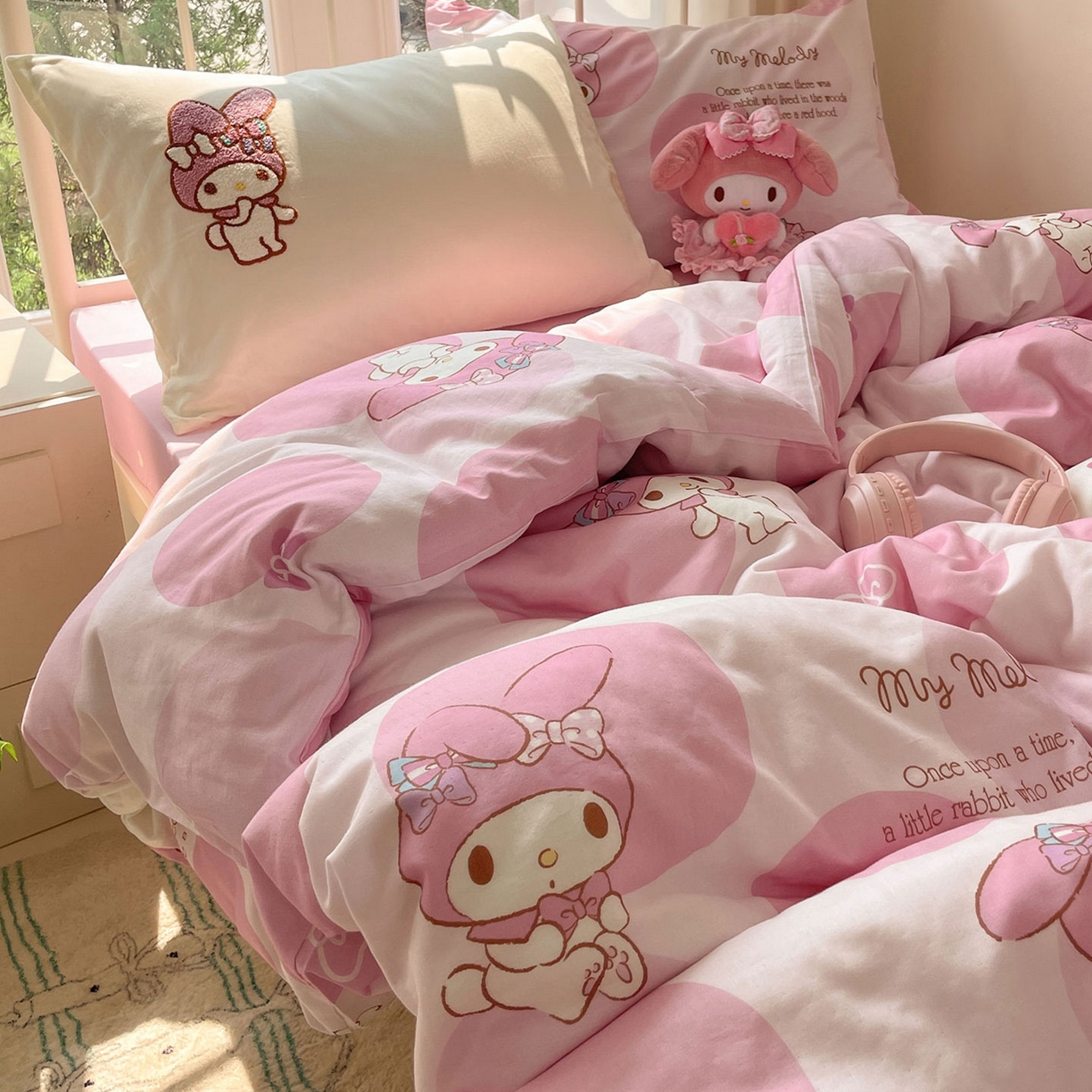 91家纺网 家纺一手货源 找家纺 （总）蓝邻家纺 2025年新款全棉纯棉双层纱三丽鸥刺绣四件套系列