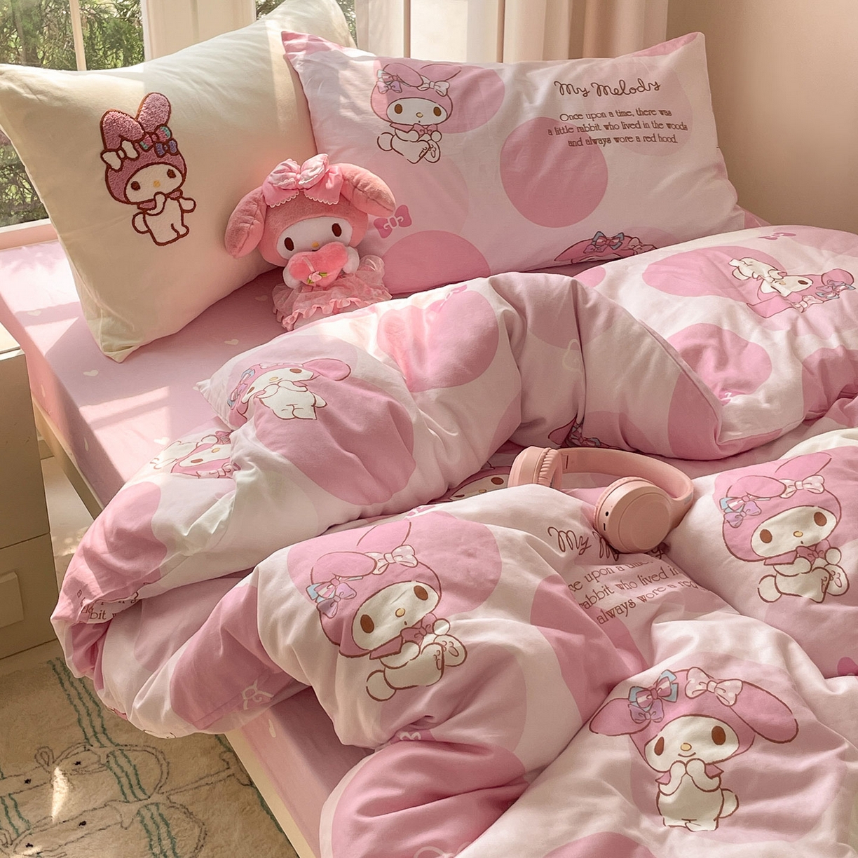 91家纺网 家纺一手货源 找家纺 （总）蓝邻家纺 2025年新款全棉纯棉双层纱三丽鸥刺绣四件套系列