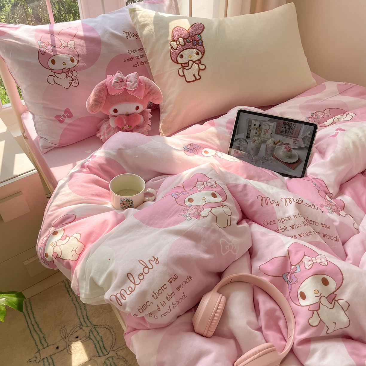 91家纺网 家纺一手货源 找家纺 （总）蓝邻家纺 2025年新款全棉纯棉双层纱三丽鸥刺绣四件套系列