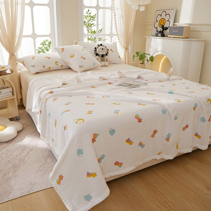 楼兰公主 2025新款云朵绒单毛毯 彩虹白