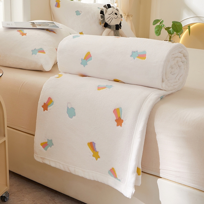 91家纺网 家纺一手货源 找家纺 楼兰公主 2025新款云朵绒单毛毯 彩虹白