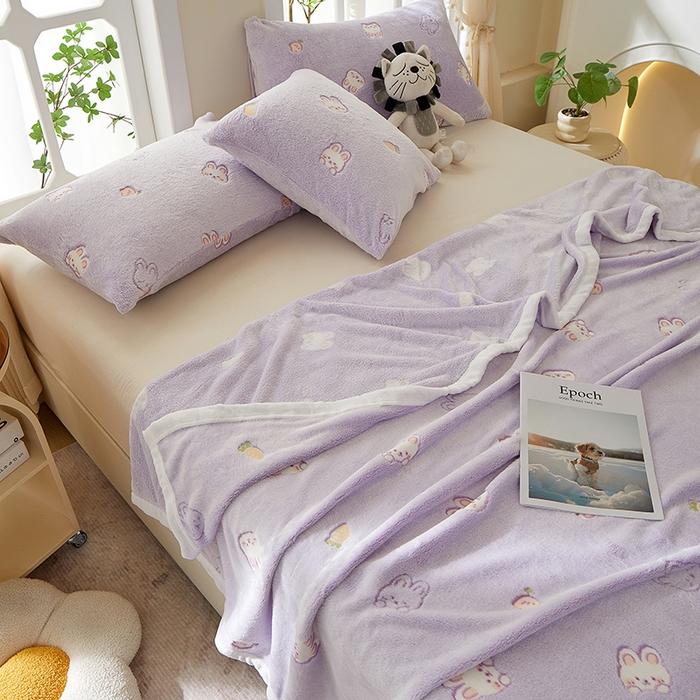 91家纺网 家纺一手货源 找家纺 楼兰公主 2025新款云朵绒单毛毯 小兔紫