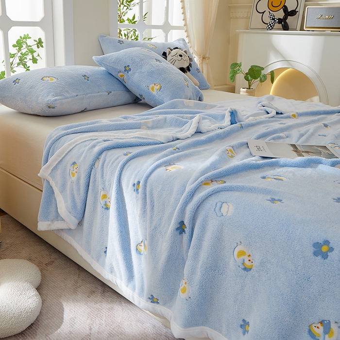 91家纺网 家纺一手货源 找家纺 楼兰公主 2025新款云朵绒单毛毯 鸭子蓝