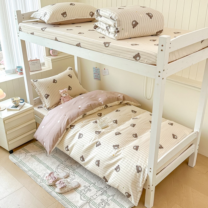 91家纺网 家纺一手货源 找家纺 2025新款学生宿舍全棉三件套 熊嘟嘟