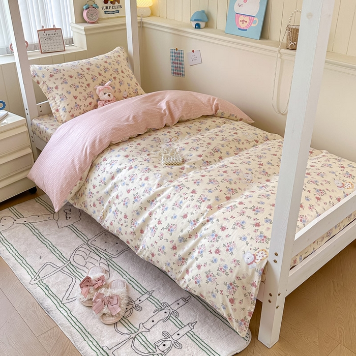 91家纺网 家纺一手货源 找家纺 2025新款学生宿舍全棉三件套 艾茉莉